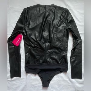 Commando Leather long sleeve Thong bodysuit